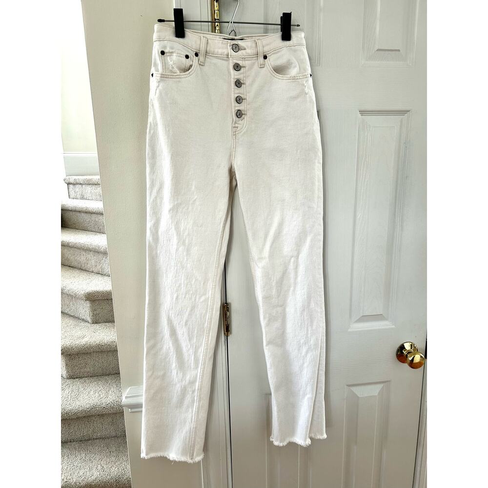 Abercrombie & Fitch White Stone Wash Button Fly Ultra High Rise Straight